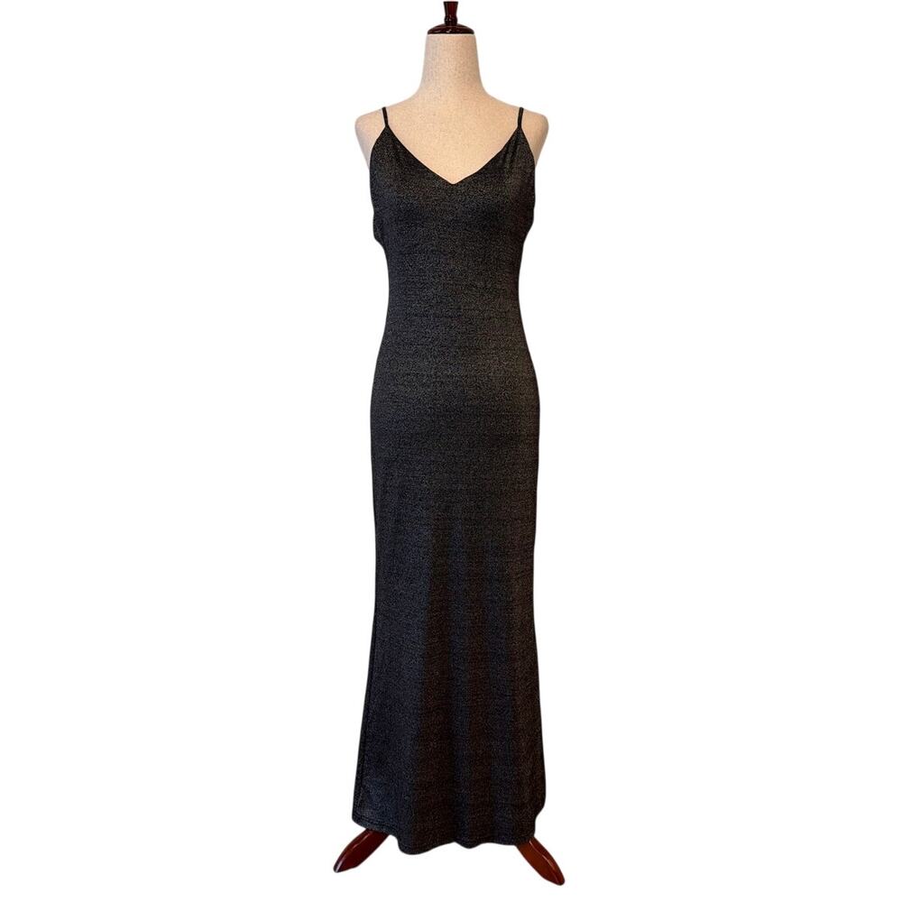 NWT Princess Polly Ranal Metallic Shimmer Maxi Dress, Black Sparkle, Women's 8
